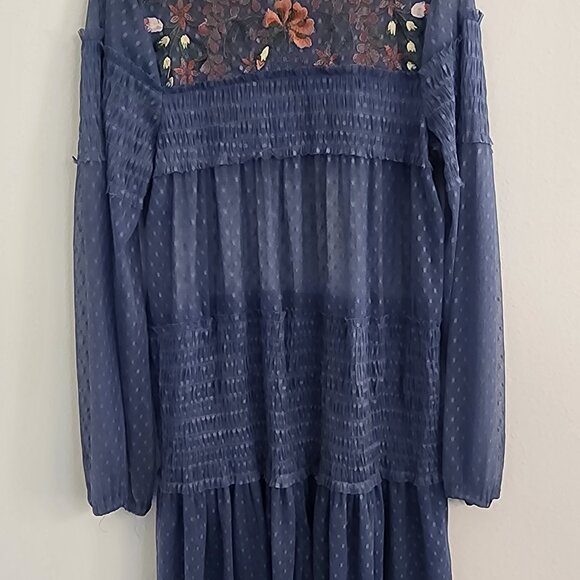 Anthropology Maeve Blue Embroidered Polka Dot Lined Dress - size Large - Picture 1 of 6